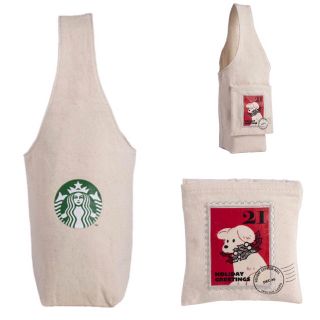 スターバックスコーヒー(Starbucks Coffee)の台湾 スターバックス ドリンクバッグ ホルダー 犬 サイレンロゴ クリスマス(トートバッグ)