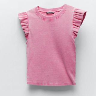 ザラ(ZARA)のフリル付き　Tシャツ トップス　m ZARA(Tシャツ(半袖/袖なし))