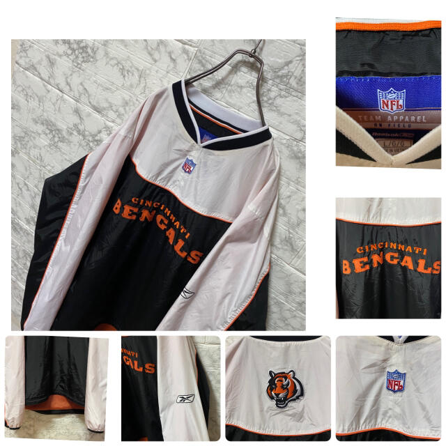 Reebok(リーボック)のリーボック　NFL ゲームシャツ　ビッグ刺繍ロゴ　ブラック　ホワイト　L メンズのジャケット/アウター(ブルゾン)の商品写真