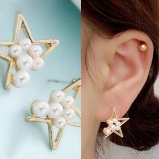 ◆インポートピアス◆限定1要コメ◆パール×ビジュースターピアス/キラキラ星ピアス