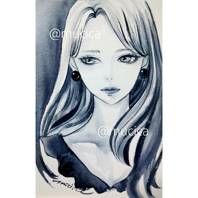 専用 手描きイラスト 2枚 オリジナル 水彩画 美人画 絵画 - 絵画