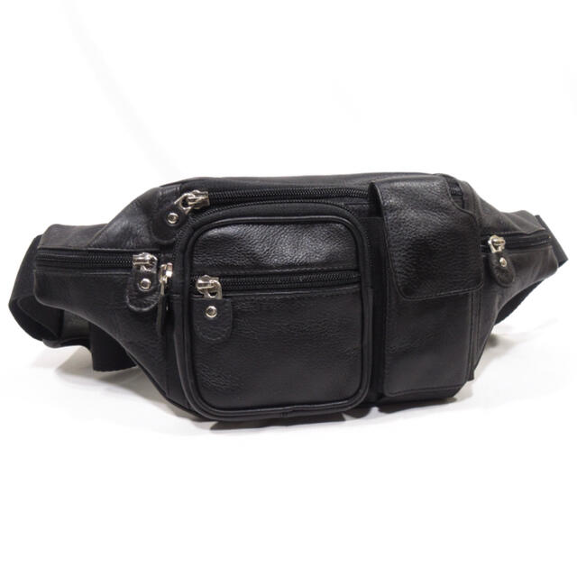 美品■ PICORA レザー ウエストバッグ ウエストポーチ 黒 メンズのバッグ(ウエストポーチ)の商品写真