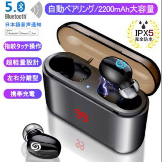 Bluetoothワイヤレスイヤホン　黒 スマホ/家電/カメラのオーディオ機器(ヘッドフォン/イヤフォン)の商品写真