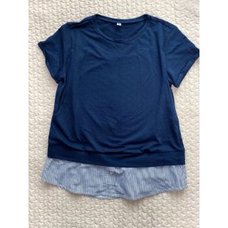 ニシマツヤ(西松屋)の★ちょこ様専用★ 授乳口付き 半袖 重ね着風 Tシャツ 紺 ネイビー ストライプ(マタニティトップス)