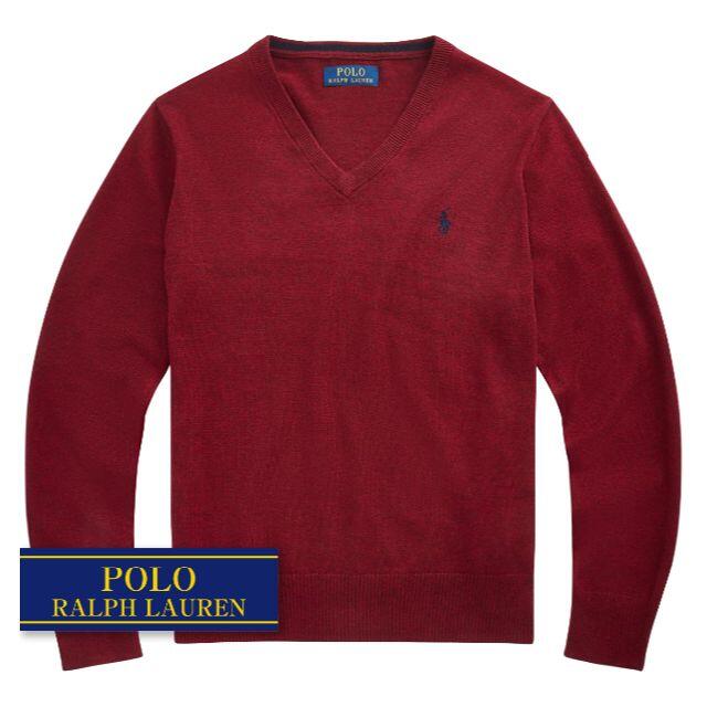 Ralph Lauren(ラルフローレン)の☆新品☆170 ラルフローレン コットンVネックセーター ワインレッド 0799 キッズ/ベビー/マタニティのキッズ服男の子用(90cm~)(ニット)の商品写真