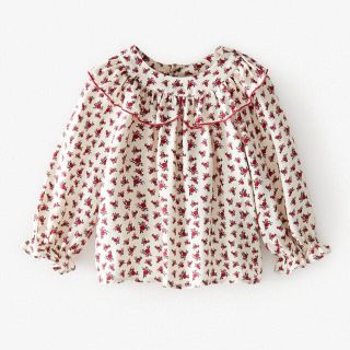 ザラキッズ(ZARA KIDS)のZARA フラワープリントピーターパン襟ブラウス　80(シャツ/カットソー)