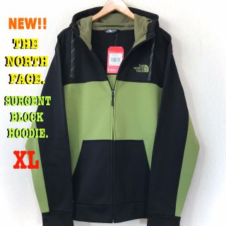 ザノースフェイス(THE NORTH FACE)のXL相当 新品 ノースフェイス サージェントブロック ジップパーカー 黒 緑(パーカー)