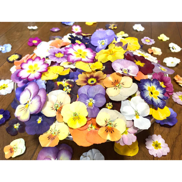 山盛り70冠‼️銀の紫陽花が作った彩りビオラ50冠とふんわりプリムラ20冠 ハンドメイドのフラワー/ガーデン(ドライフラワー)の商品写真
