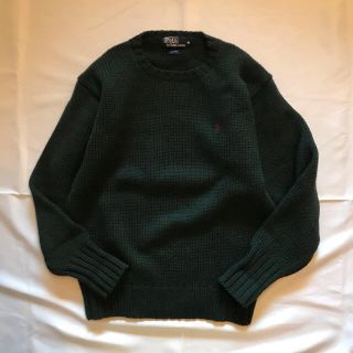 ポロラルフローレン(POLO RALPH LAUREN)の90s  ラルフローレン ウール ニット 厚手 丸首 グリーン 深緑 セーター(ニット/セーター)