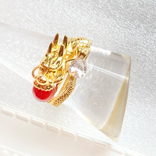 龍神　ドラゴン　ゴールド　リング　指輪　大きいサイズ　ジルコニア   レディースのアクセサリー(リング(指輪))の商品写真