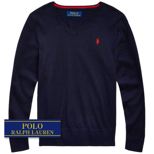 Ralph Lauren(ラルフローレン)の☆新品☆140 ラルフローレン コットンVネックセーター ネイビー 0799 キッズ/ベビー/マタニティのキッズ服男の子用(90cm~)(ニット)の商品写真