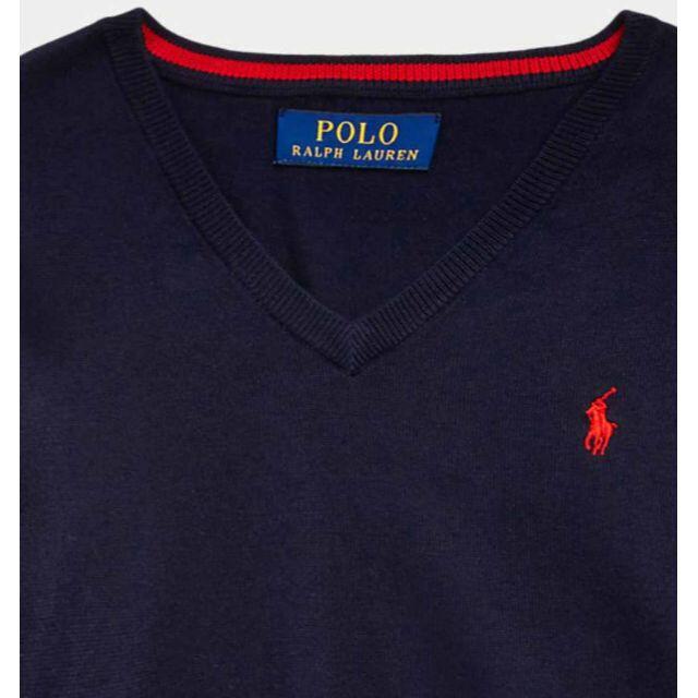 Ralph Lauren(ラルフローレン)の☆新品☆140 ラルフローレン コットンVネックセーター ネイビー 0799 キッズ/ベビー/マタニティのキッズ服男の子用(90cm~)(ニット)の商品写真