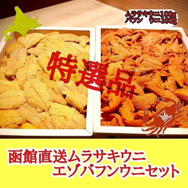 函館直送ムラサキウニ、バフンウニセット200g 食品/飲料/酒の食品(魚介)の商品写真