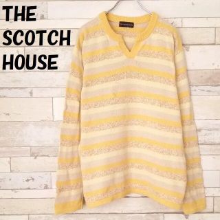 ザスコッチハウス(THE SCOTCH HOUSE)の【人気】ザ・スコッチハウス ボーダー柄キーネックニット 三陽商会 イエロー系 M(ニット/セーター)