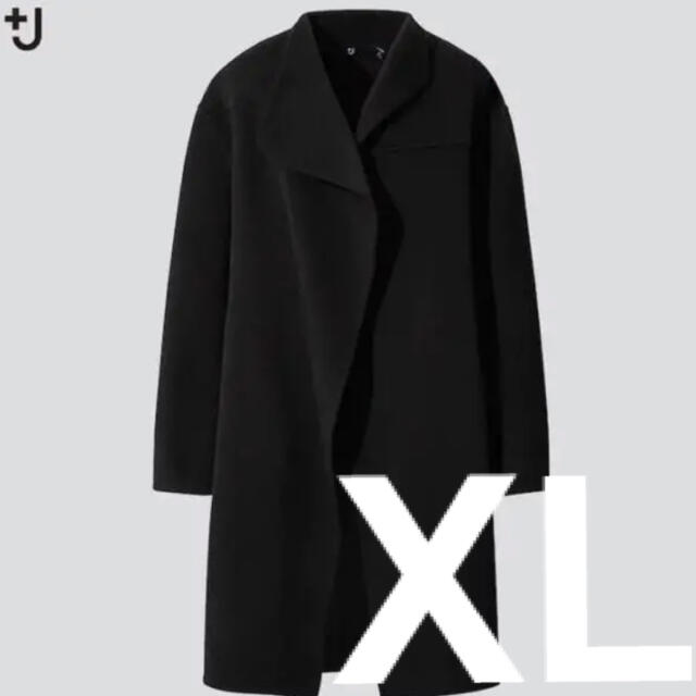 UNIQLO(ユニクロ)のユニクロ +J カシミヤブレンド　ノーカラーコート ブラック XL レディースのジャケット/アウター(ロングコート)の商品写真