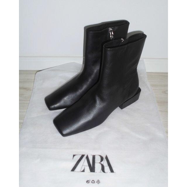 ZARA - 新品ZARAザラ本革スクエアトゥ仕様レザーフラット ZARA - 新品ZARAザラ本革スクエアトゥ仕様レザーフラット