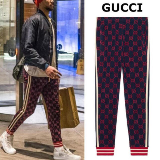 Gucci(グッチ)のグッチ GG ジャガード トラックパンツ ジョギングパンツ S 青×赤 美品 メンズのパンツ(その他)の商品写真