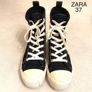 ザラ(ZARA)のZARA❤︎２回着超美品❤︎今期新作キャンバス地ハイカットスニーカー❤︎37(スニーカー)