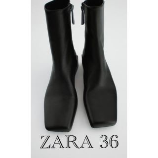 ザラ(ZARA)の新品 スクエアトゥ仕様レザーフラットアンクルブーツ 36(ブーツ)