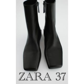 ザラ(ZARA)の新品 ラスト1 スクエアトゥ仕様レザーフラットアンクルブーツ 37(ブーツ)