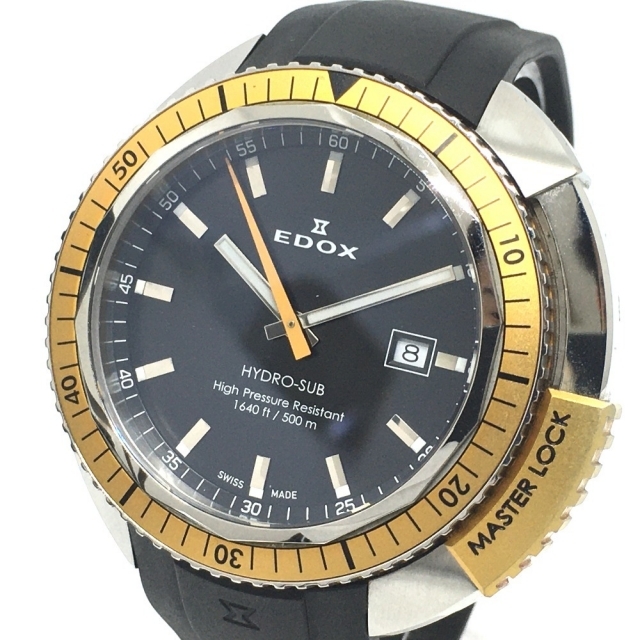 内部点検済 EDOX エドックス ハイドロサブ 80301-3NOM-NIN デイト 500m防水 黒 ブラック SS ステンレス メンズ 自動巻き【6ヶ月保証】【腕時計】