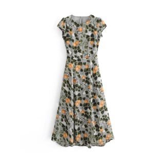 ザラ(ZARA)の🌸春先行💐3428◆バックオープン フルーツ 花柄 ワンピース(ひざ丈ワンピース)