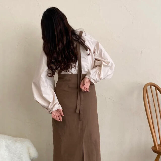 lawgy linen ligature skirt (brown) - ロングスカート