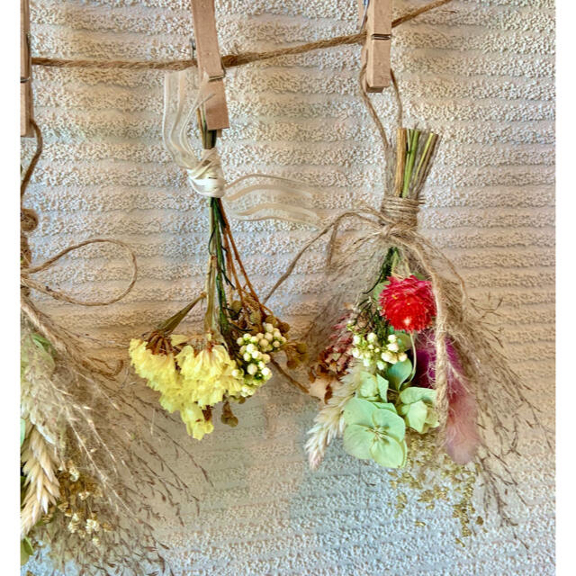 お花たっぷりドライフラワー スワッグ ガーランド❁90 黄色ナチュラル花束♪ ハンドメイドのフラワー/ガーデン(ドライフラワー)の商品写真