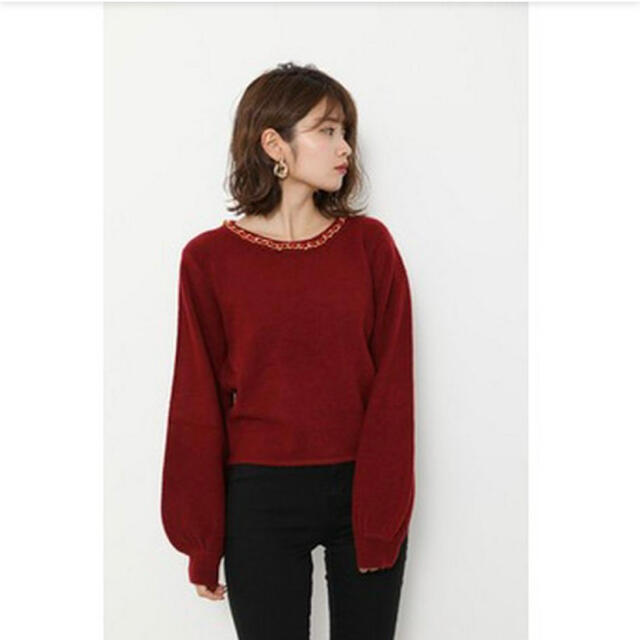 rienda(リエンダ)のChain N／C Knit TOP レッド レディースのトップス(ニット/セーター)の商品写真