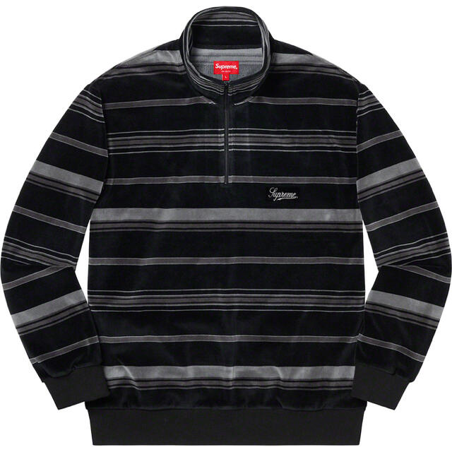 Supreme Stripe Velour Half Zip Pulloverブラックサイズ