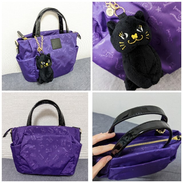 ANNA SUI アナスイ ホーリー 2WAYハンドバッグ パープル ネコ 猫