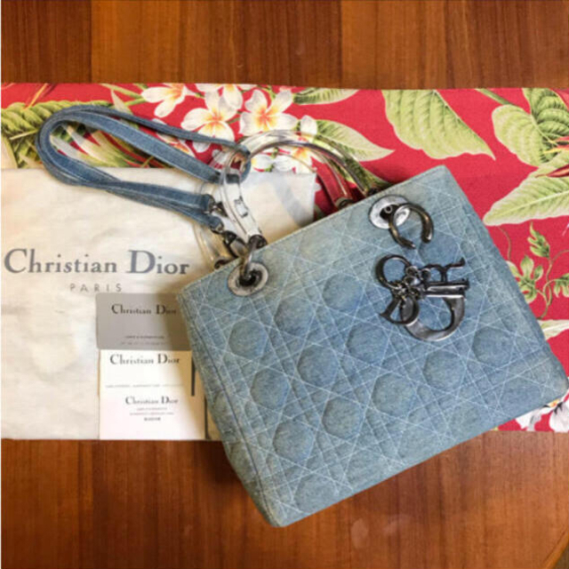 Christian Dior(クリスチャンディオール)の金魚様専用■LADY DIOR レディディオール 限定デニム ショルダー付■訳有 レディースのバッグ(ハンドバッグ)の商品写真