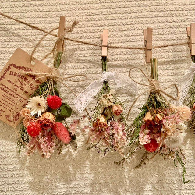 ドライフラワー スワッグ ガーランド❁380 ピンク薔薇 スターチス白 ドライフラワー スワッグ ガーランド❁380 ピンク薔薇 スターチス白