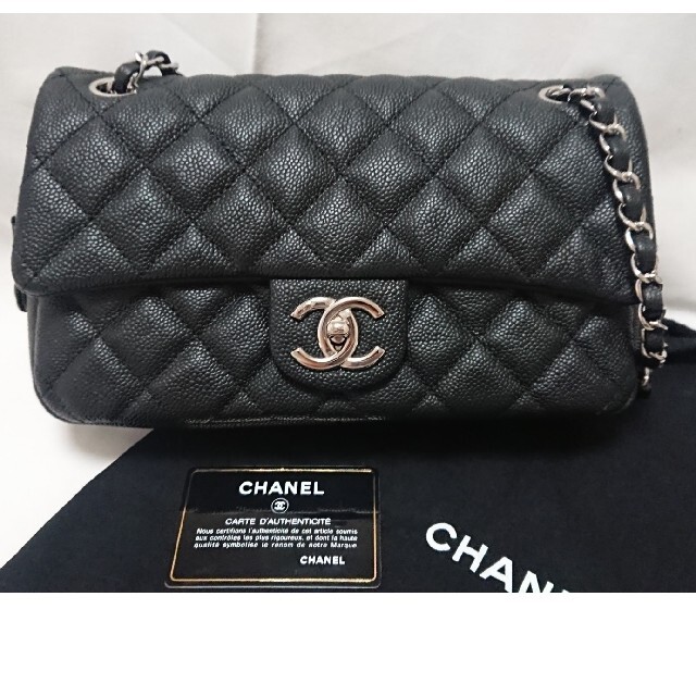 シャネル チェーンショルダー 黒 キャビア バッグ CHANEL