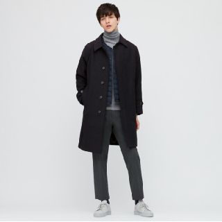 ユニクロ(UNIQLO)のUNIQLO シングルブレストコートLサイズ ネイビー(ステンカラーコート)