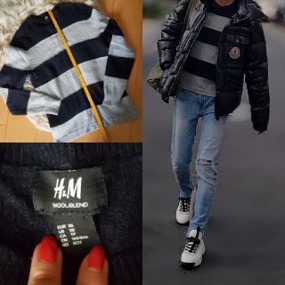 エイチアンドエム(H&M)のH＆M 太ボーダー ボーダー ニット ネイビー グレー シンプル コーデ(ニット/セーター)