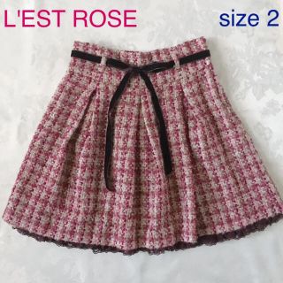 レストローズ(L'EST ROSE)のレストローズ チェック柄スカート ツイード ベロア リボン付き(ひざ丈スカート)