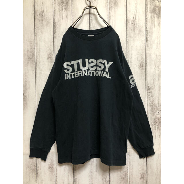 STUSSY(ステューシー)の90s  ステューシー　ロンＴ　ＵＳＡ製　くすみブラック　フロッキープリント メンズのトップス(Tシャツ/カットソー(七分/長袖))の商品写真