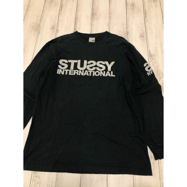 STUSSY(ステューシー)の90s  ステューシー　ロンＴ　ＵＳＡ製　くすみブラック　フロッキープリント メンズのトップス(Tシャツ/カットソー(七分/長袖))の商品写真