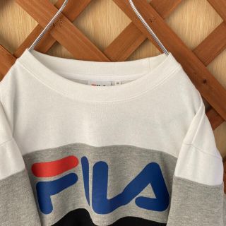 SALE/ FILA フィラ ブランドロゴプリント スウェット 刺繍 クルーネック アイスブルー (レディース L) N7788