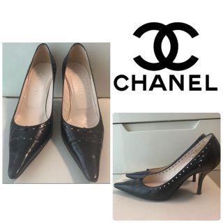 シャネル(CHANEL)のCHANEL ブラックレザー　アイコン　パンプス(ハイヒール/パンプス)