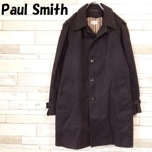 Paul Smith マルチストライプライナー付 ステンカラーコート 紺 M