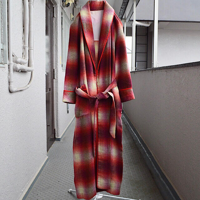 No.1924 “vintage” wool plaid gown coat ガウンコート