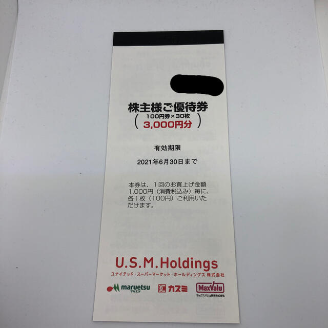 USMH 株主優待券　3000円分 チケットの優待券/割引券(ショッピング)の商品写真