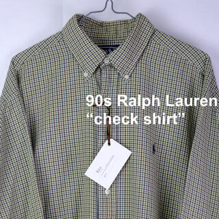 ラルフローレン(Ralph Lauren)の90s USA古着　ラルフローレン　ギンガムBDチェックシャツ　ベージュ　L(シャツ)