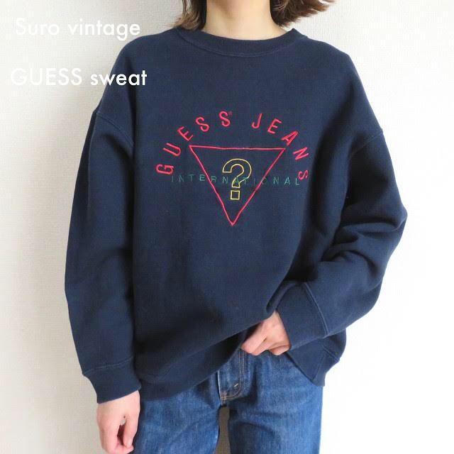 90s ゲスジーンズ 刺繍ロゴ スウェット トレーナー USA製 古着女子の