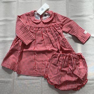 プチバトー(PETIT BATEAU)のプチバトー　ワンピースとパンツのセット　18m 赤色チェック(ワンピース)