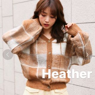 ヘザー(heather)の新品未使用　Heather ヘザー　フワフワニット　カーディガン　チェック柄　(ニット/セーター)