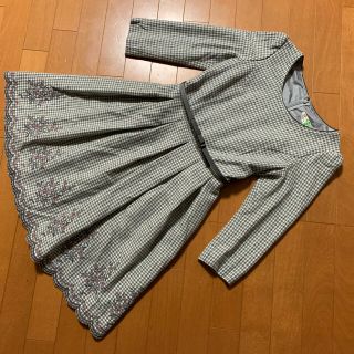 レストローズ(L'EST ROSE)の美品☆ レストローズのブーケ刺繍入りベルト付き千鳥ウールワンピース(ひざ丈ワンピース)