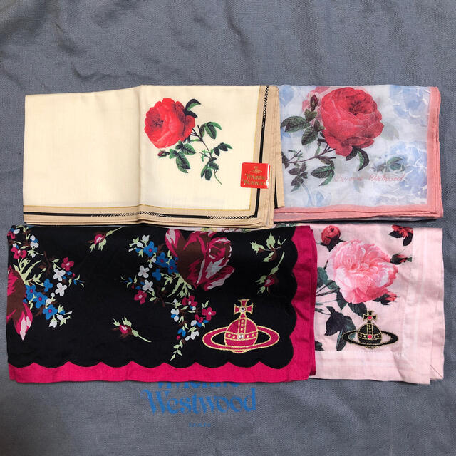 【超ポイントバック祭】 Vivienne Westwood - ヴィヴィアン ウエストウッド 希少 ローズ柄ハンカチ 赤タグ 廃盤 ハンカチ